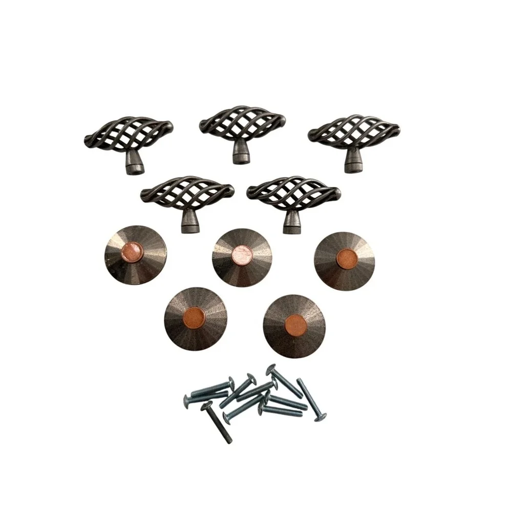 10 Piece Rustic Bronze Cabinet Knob Drawer Pull Set Mounting Screws lot Hardware